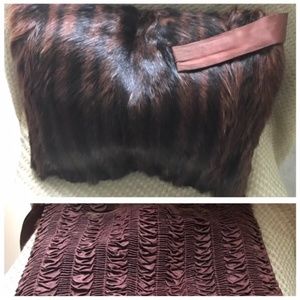 Vintage Dark Brown 2 Sides Mink & Satin Bag Hand Muff HandBag Clutch Wristlet